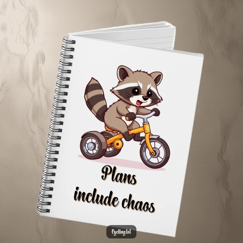 Funny Raccoon Notebook: A raccoon executes a tricycle wheelie, inspiring creative writing and humorous note-taking.