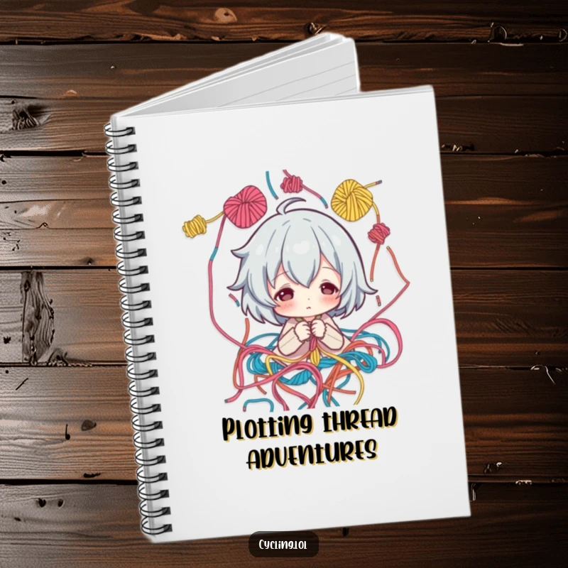 Funny Notebook: Cover depicts an artist surrounded by threads, thoughtfully observing a pattern, humorous stationery for creative minds.