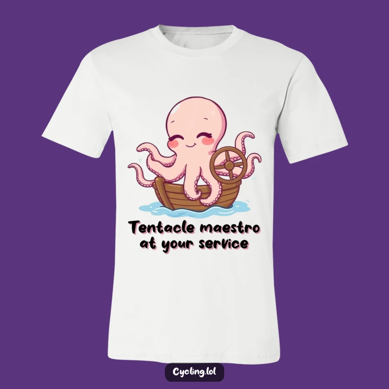 Funny Octopus Boat Captain T-Shirt: Winking Cephalopod Steering Chaos, Ideal Funny Gift
