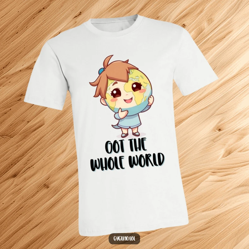 Funny T-shirt featuring a character dramatically presenting the Earth with a confident flourish, emphasizing a bold and humorous outlook.