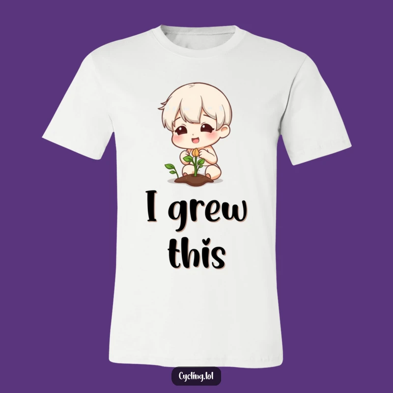 Funny Sprout Gardener T-Shirt: Character's Smile with a Sprouting Seed
