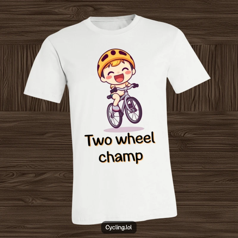 Funny T-Shirt: An adorable kawaii character grins broadly while expertly performing a bicycle wheelie with enthusiasm.