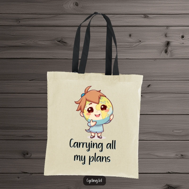 Funny tote bag showcasing a character presenting the globe with a confident flourish, ideal for carrying items with a humorous, commanding style.