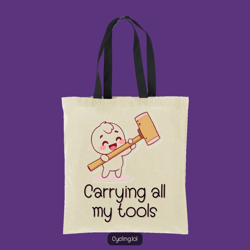 Funny Tote Bag: Comical Hammering Character Grocery Bag, Great Funny Gift
