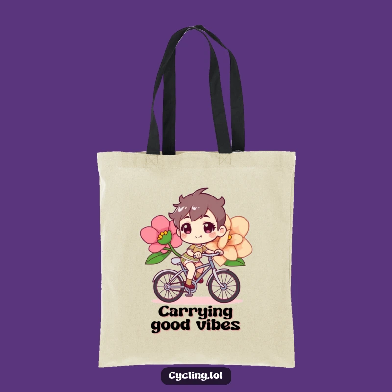 Funny Bicycle Flower Tote Bag, Determined Rider, Cheerful Carry-All, Floral Accessory